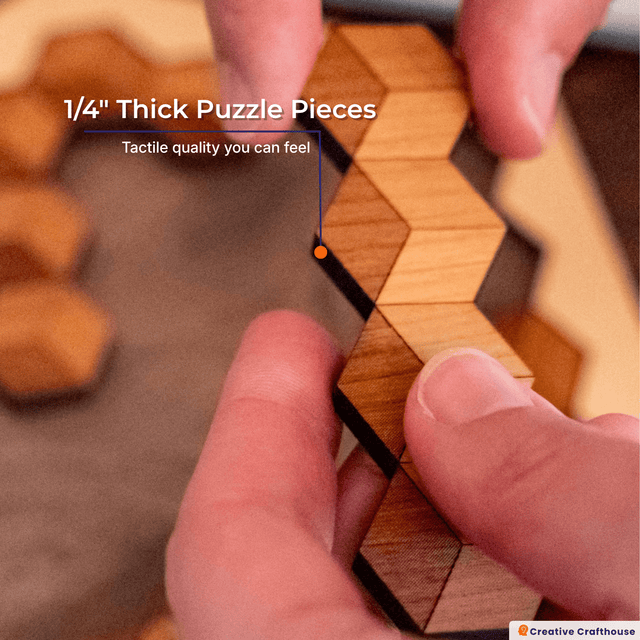 Hexagon 10 Wood Puzzle | 10 Piece Wooden Brain Teaser - Creative Crafthouse