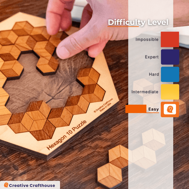 Hexagon 10 Wood Puzzle | 10 Piece Wooden Brain Teaser - Creative Crafthouse