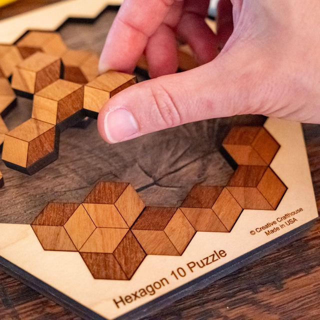 Hexagon 10 Wood Puzzle | 10 Piece Wooden Brain Teaser - Creative Crafthouse