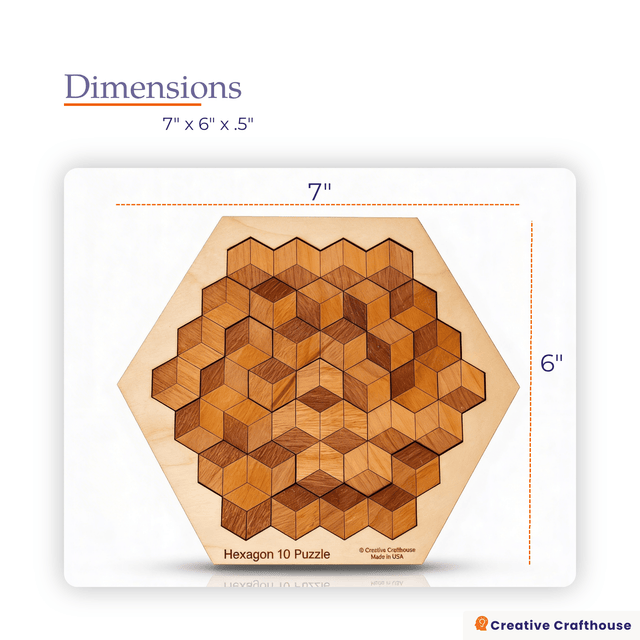 Hexagon 10 Wood Puzzle | 10 Piece Wooden Brain Teaser - Creative Crafthouse