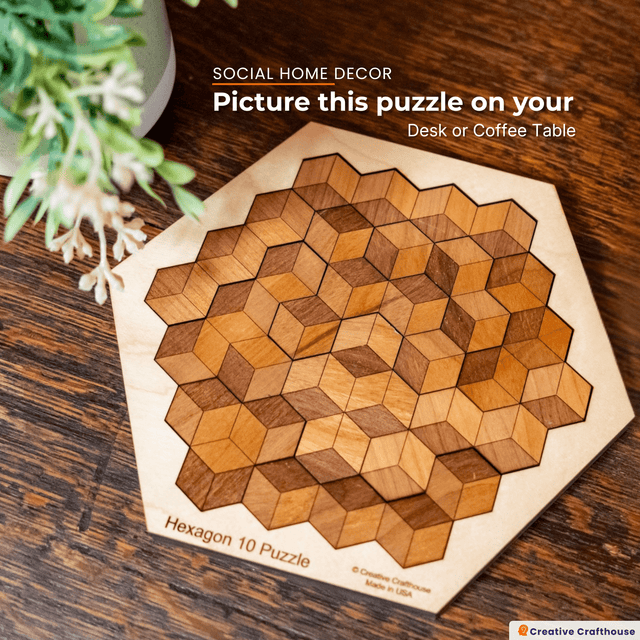 Hexagon 10 Wood Puzzle | 10 Piece Wooden Brain Teaser - Creative Crafthouse