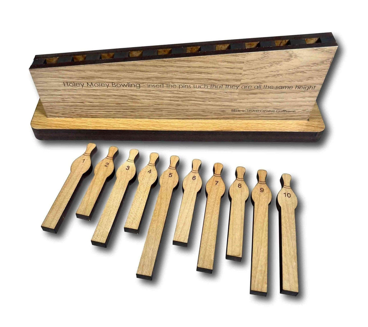 Holey Moley Premium Wood Brain Teaser Puzzle, 10 Bowling Pins - Creative Crafthouse