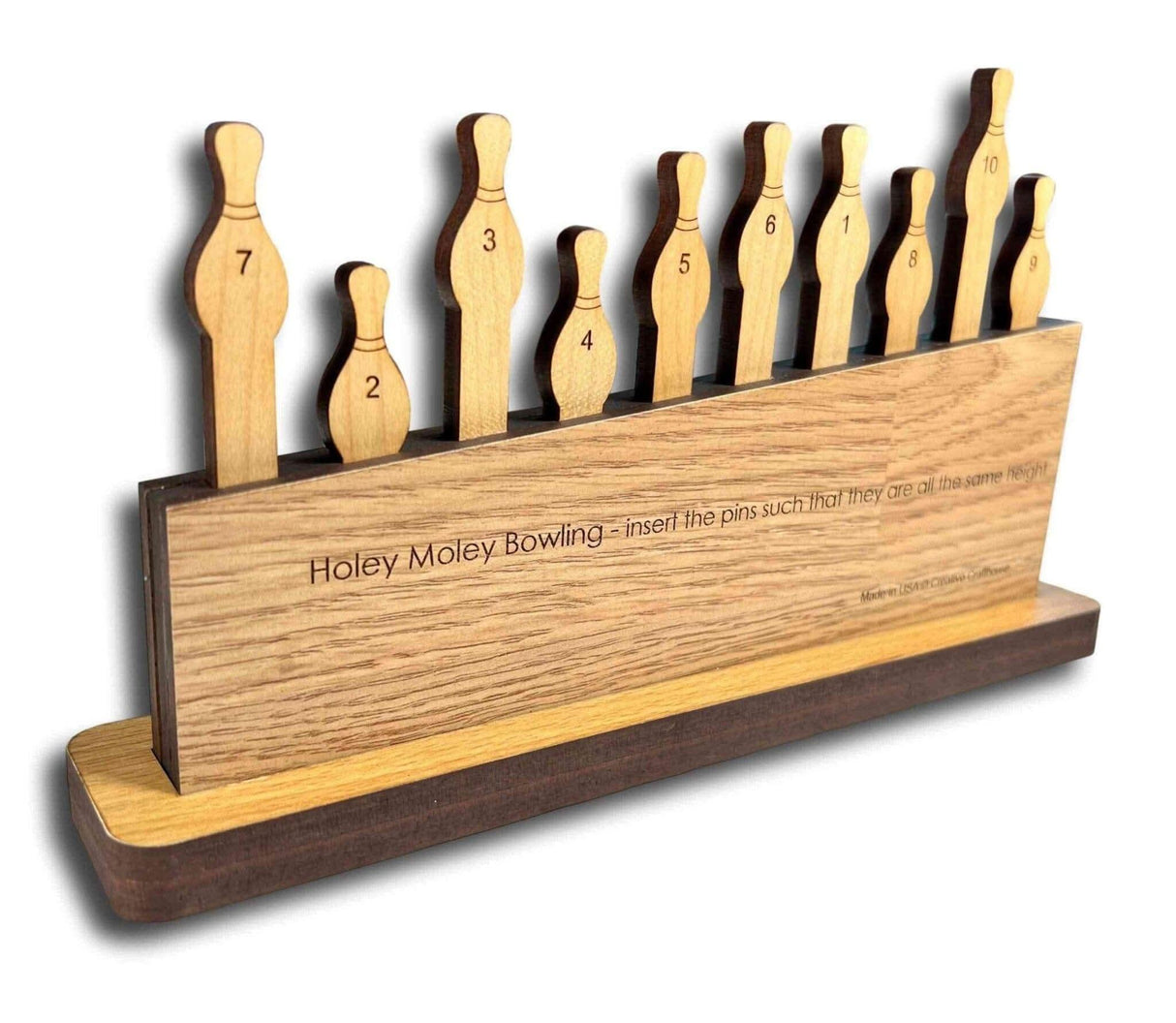 Holey Moley Premium Wood Brain Teaser Puzzle, 10 Bowling Pins - Creative Crafthouse