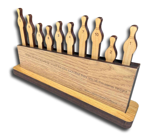Holey Moley Premium Wood Brain Teaser Puzzle, 10 Bowling Pins - Creative Crafthouse