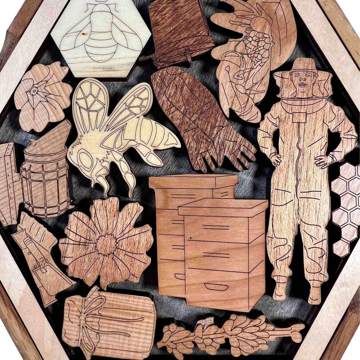 Honey Bee Puzzle – Help the Hive Thrive - 14 Piece Wood Brain Teaser - Personalize with Laser Engraved Name to Create a Memorable Gift - Creative Crafthouse