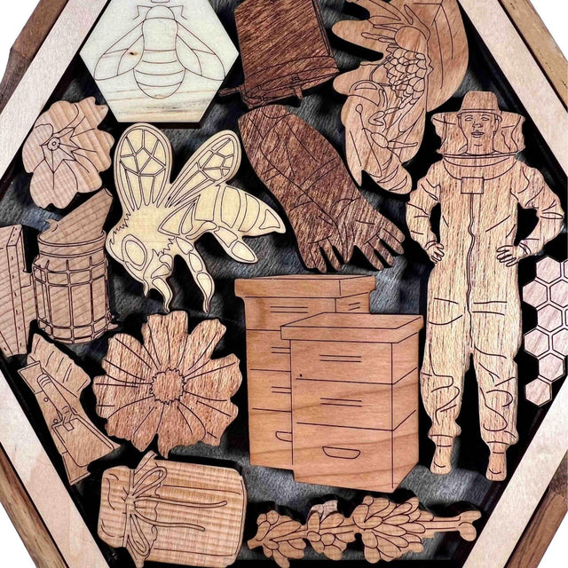 Honey Bee Puzzle – Help the Hive Thrive - 14 Piece Wood Brain Teaser - Personalize with Laser Engraved Name to Create a Memorable Gift - Creative Crafthouse