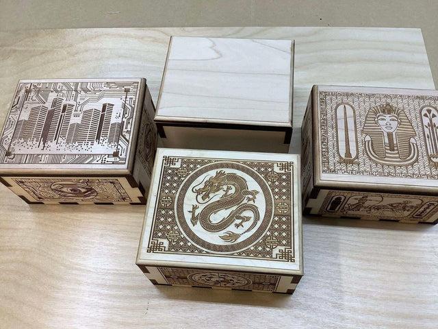 Hurricane Puzzle Box - maple - with City Circuit board artwork - Creative Crafthouse