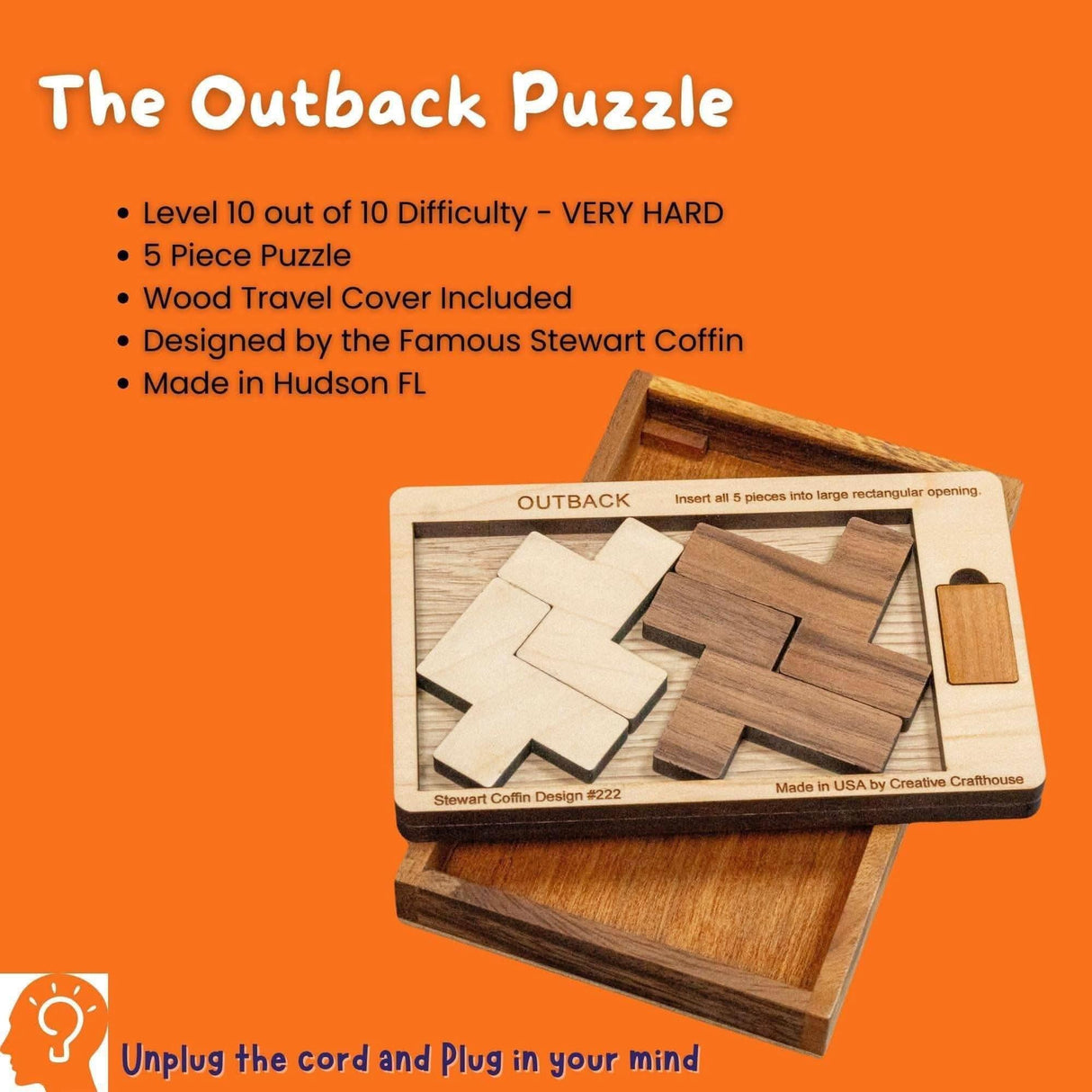 The Impossible Outback Puzzle | Best Brain Teaser for Adults | 5 Piece Wooden Puzzle Made in the USA - Creative Crafthouse