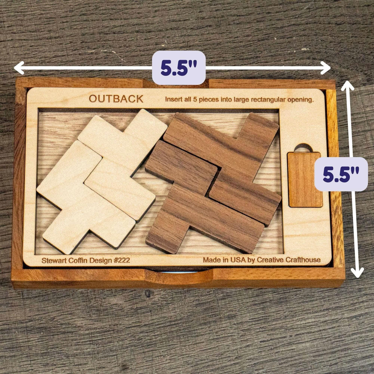 The Impossible Outback Puzzle | Best Brain Teaser for Adults | 5 Piece Wooden Puzzle Made in the USA - Creative Crafthouse