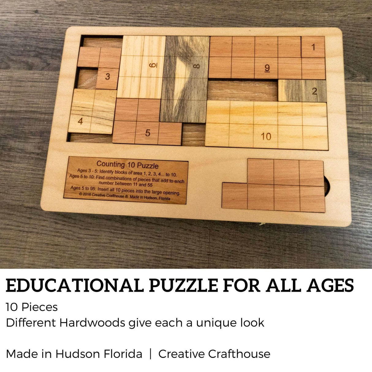 Last Minute Gift for the Grandkids - Personalizable Montessori Math Puzzle For Toddlers - The Counting 10 Wood Puzzle - Creative Crafthouse