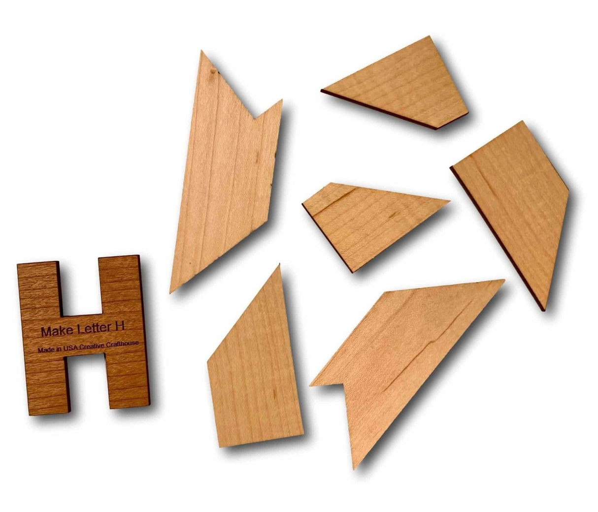 Letter H Dissection Wood Puzzle - 6 pieces make an H - Creative Crafthouse