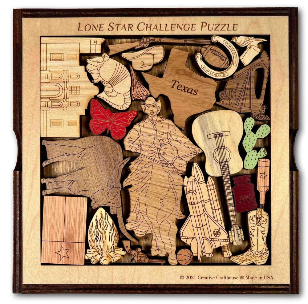 Lone Star Challenge - Texas/Texan Picture Frame Puzzle and Brain Teaser - artistic and challenging - can be personalized - Creative Crafthouse