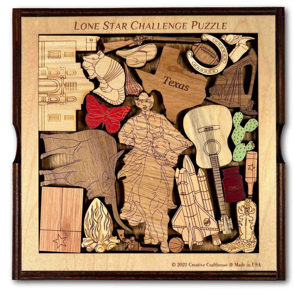 Lone Star Challenge - Texas/Texan Picture Frame Puzzle and Brain Teaser - artistic and challenging - can be personalized - Creative Crafthouse