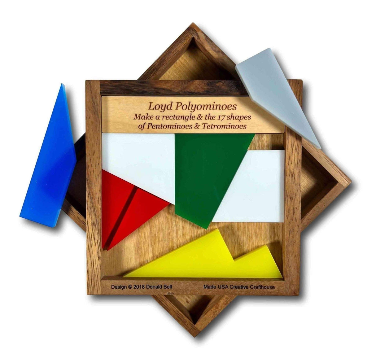 Loyd Polyominoes Brain Teaser – 2018 Puzzle Design - Eight Pieces Make the Rectangle Plus 17 Shapes - Creative Crafthouse