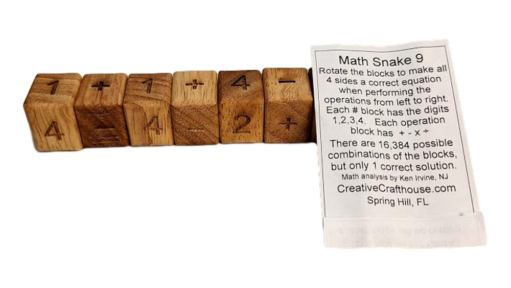 Math Snake 9 Wood Math Puzzle - Difficult Brain Teaser Using Multiplication, Subtraction, Division, & Addition - Great for School Classroom - Creative Crafthouse