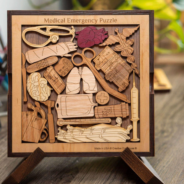 Medical Emergency Wooden Puzzle - Personalizable Gift for Medical Professionals - Challenging and Unique Brain Teaser - Laser Engraved Name - Creative Crafthouse