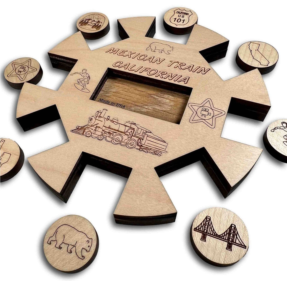 Mexican Train California Edition Hub and Tokens Wooden Domino Game - Creative Crafthouse