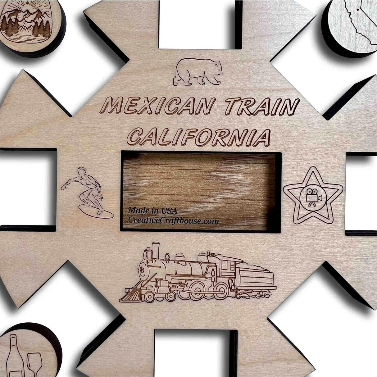 Mexican Train California Edition Hub and Tokens Wooden Domino Game - Creative Crafthouse