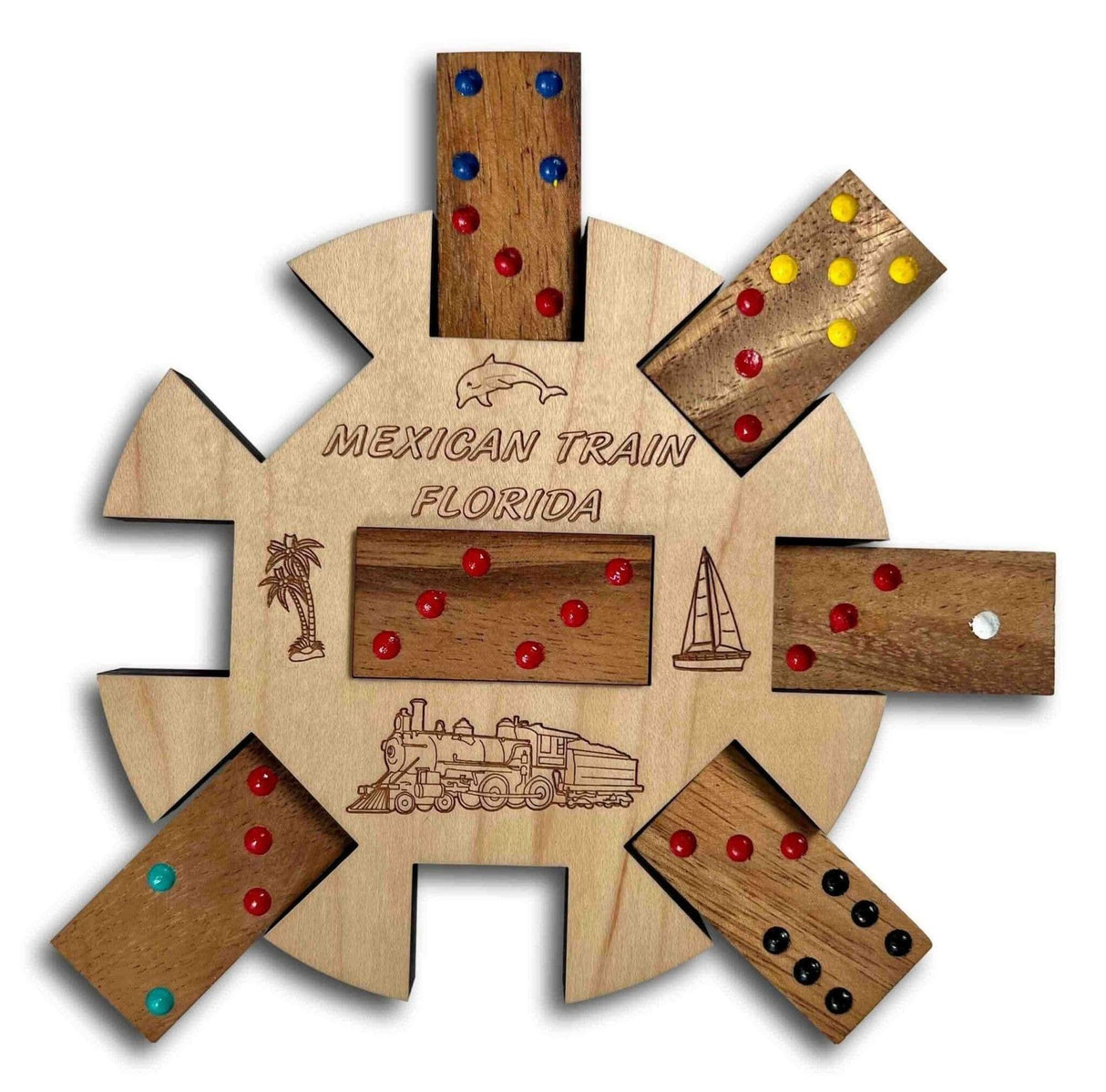 Mexican Train *Florida Edition* Hub and Tokens Wooden Domino Game - Creative Crafthouse