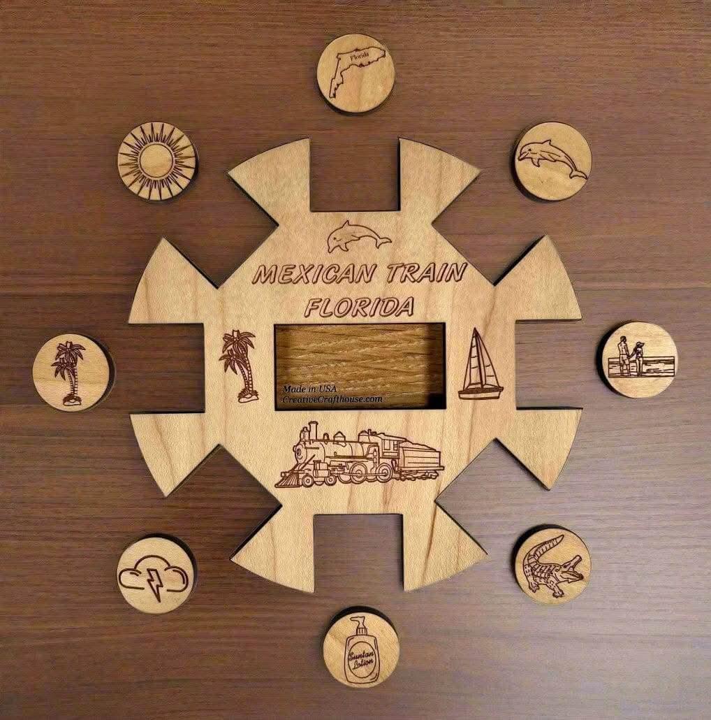 Mexican Train *Florida Edition* Hub and Tokens Wooden Domino Game - Creative Crafthouse