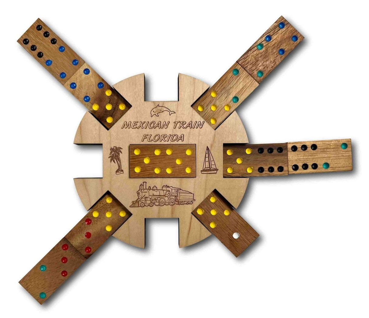 Mexican Train *Florida Edition* Hub and Tokens Wooden Domino Game - Creative Crafthouse