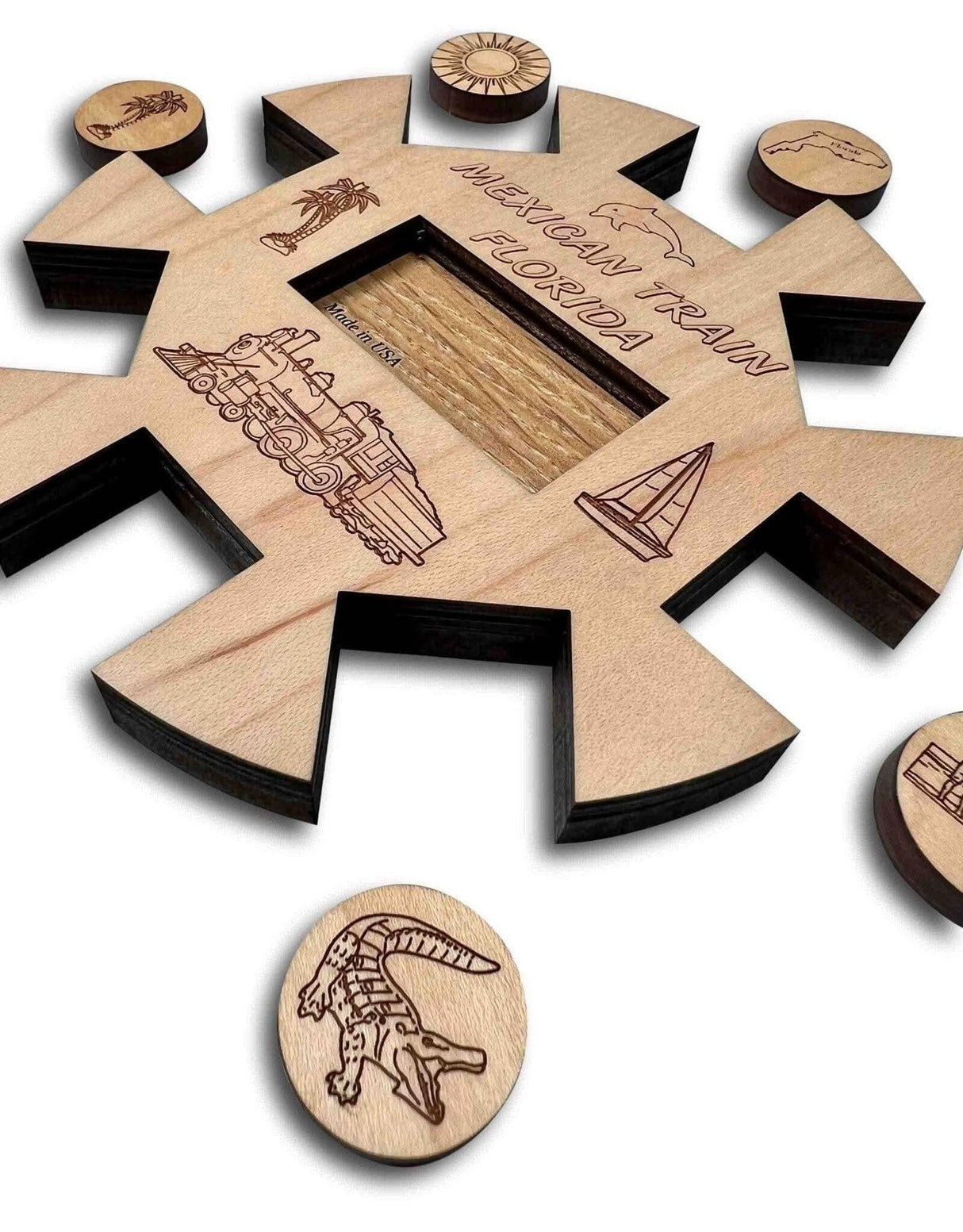 Mexican Train *Florida Edition* Hub and Tokens Wooden Domino Game - Creative Crafthouse