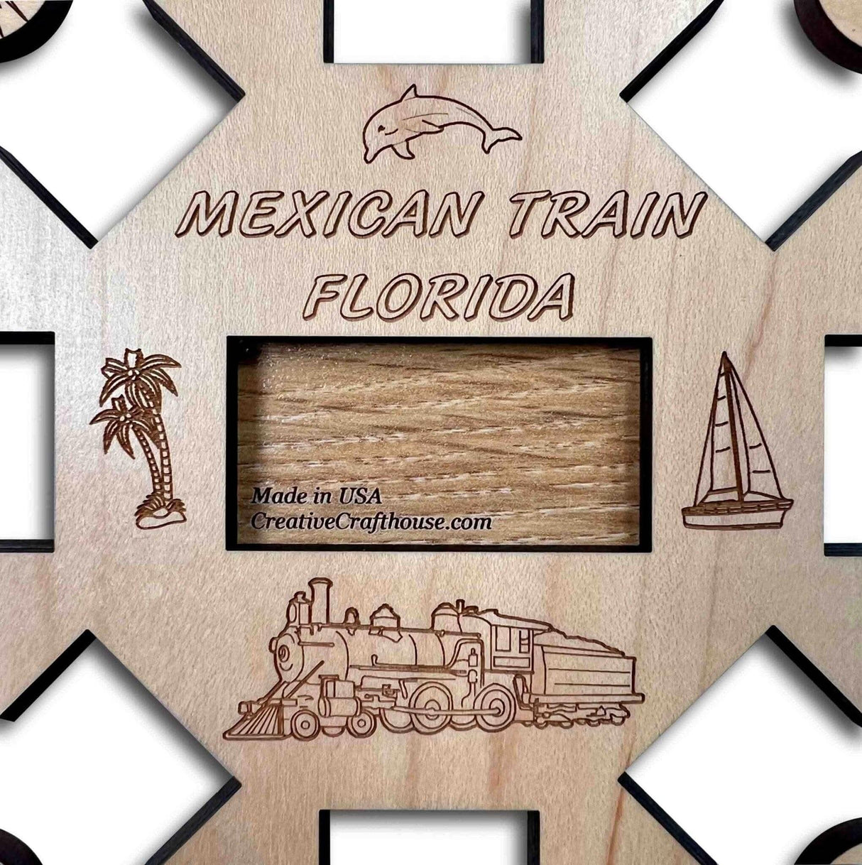 Mexican Train *Florida Edition* Hub and Tokens Wooden Domino Game - Creative Crafthouse