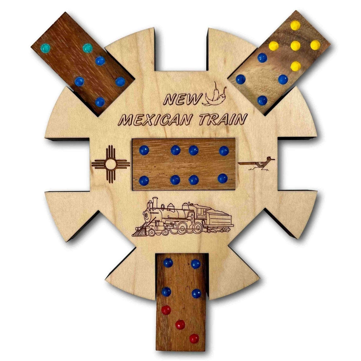 Mexican Train New Mexico Edition Hub and Tokens Wooden Domino Game - Family Game - Creative Crafthouse