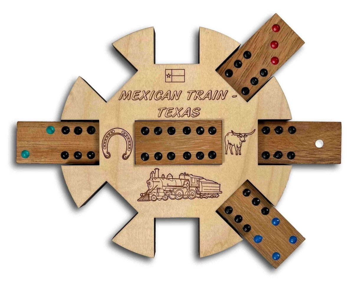 Mexican Train *Texas Edition* Hub and Tokens wooden domino game - Creative Crafthouse