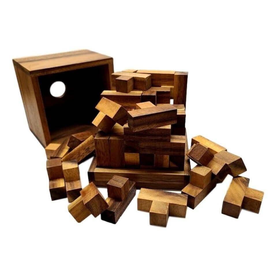 Monster T Wood Brain Teaser Puzzle - 54 "T" Shaped Pieces Make 6x6x6 Cube - very Challenging Wooden Brain Teaser - Creative Crafthouse