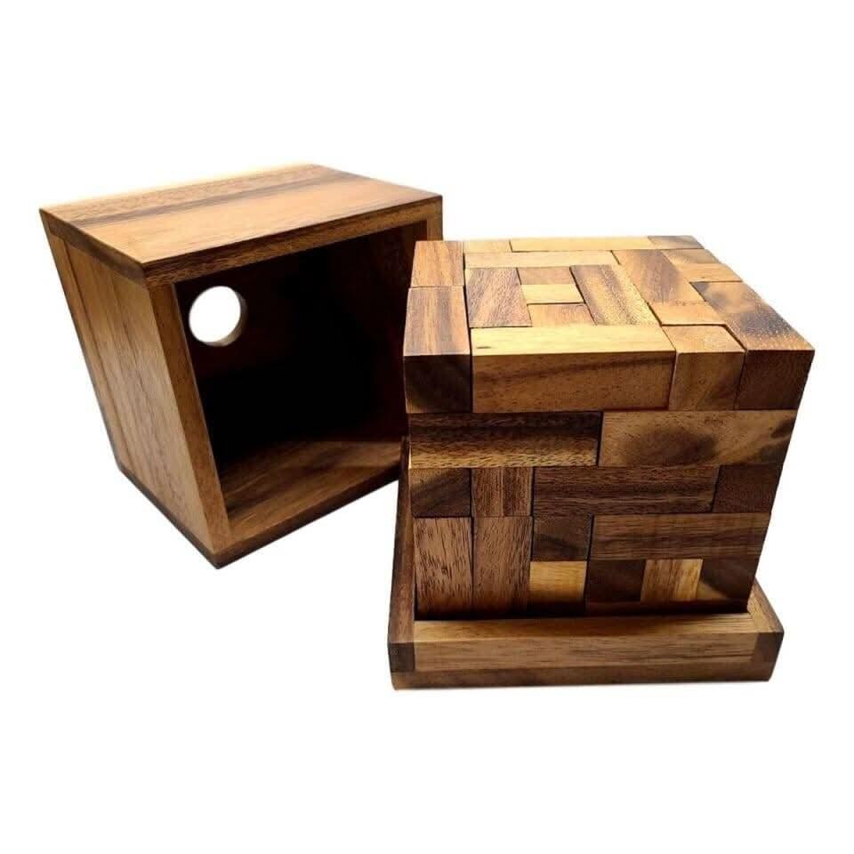 Monster T Wood Brain Teaser Puzzle - 54 "T" Shaped Pieces Make 6x6x6 Cube - very Challenging Wooden Brain Teaser - Creative Crafthouse