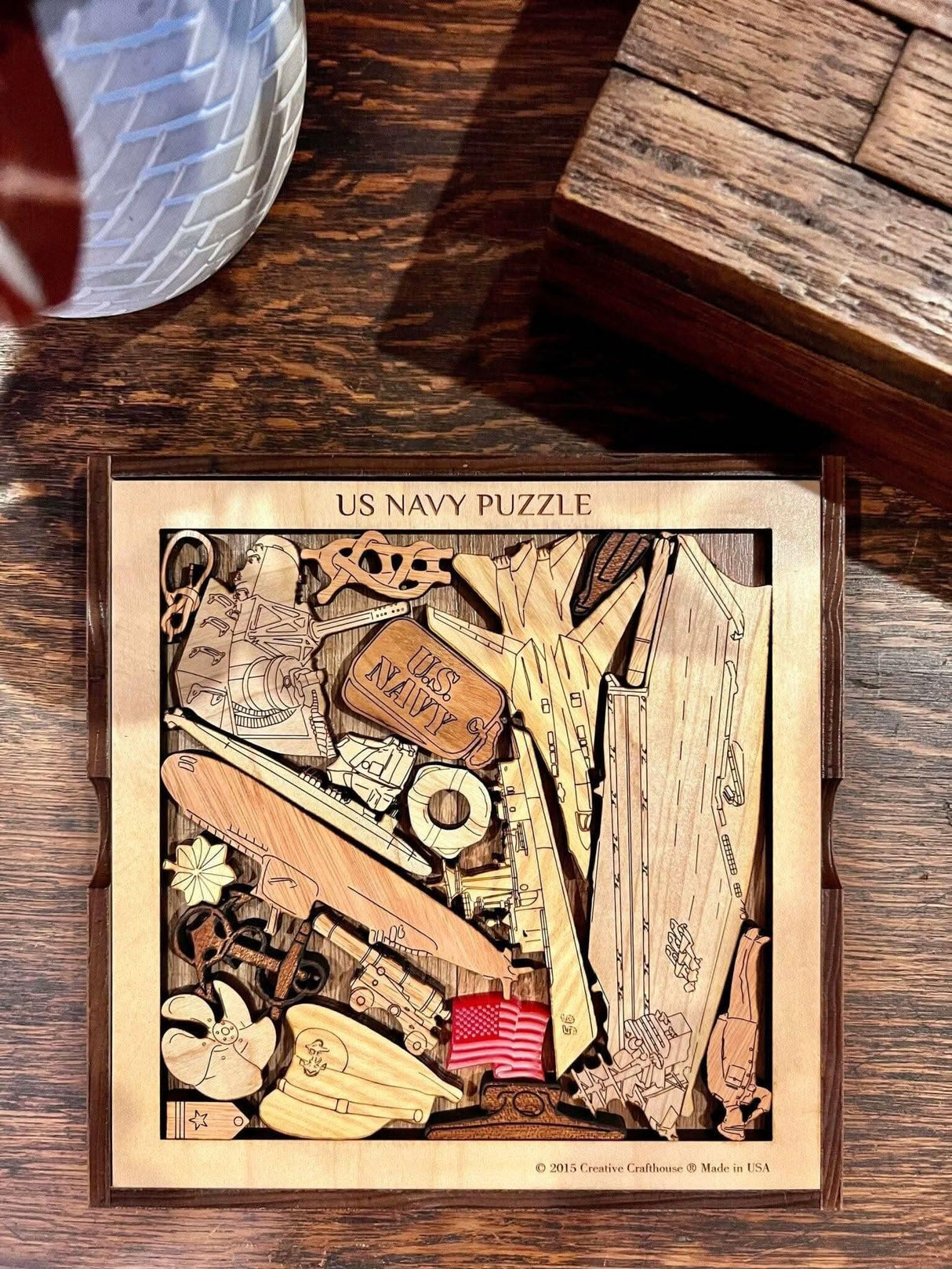 Navy Puzzle Gift - Extremely Challenging & Artistic 22 pcs Hardwood Brain Teaser - Creative Crafthouse