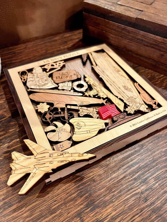 Navy Puzzle Gift - Extremely Challenging & Artistic 22 pcs Hardwood Brain Teaser - Creative Crafthouse