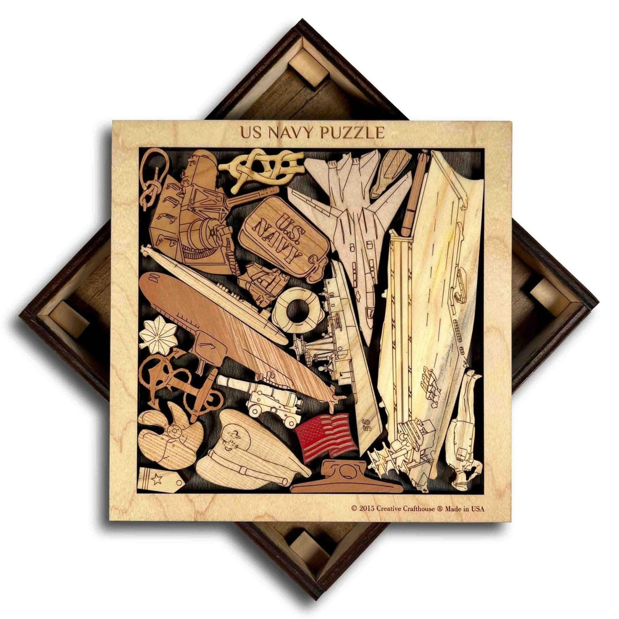 Navy Puzzle Gift - Extremely Challenging & Artistic 22 pcs Hardwood Brain Teaser - Creative Crafthouse