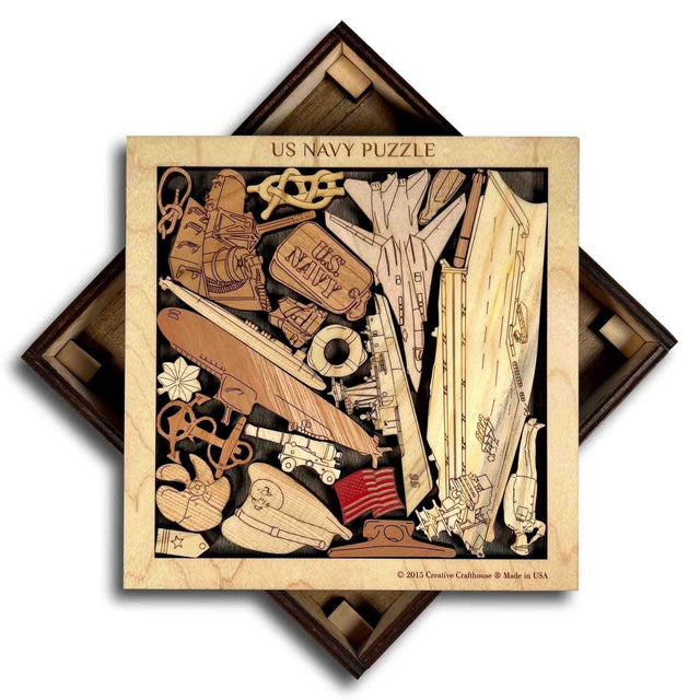 Navy Puzzle Gift - Extremely Challenging & Artistic 22 pcs Hardwood Brain Teaser - Creative Crafthouse