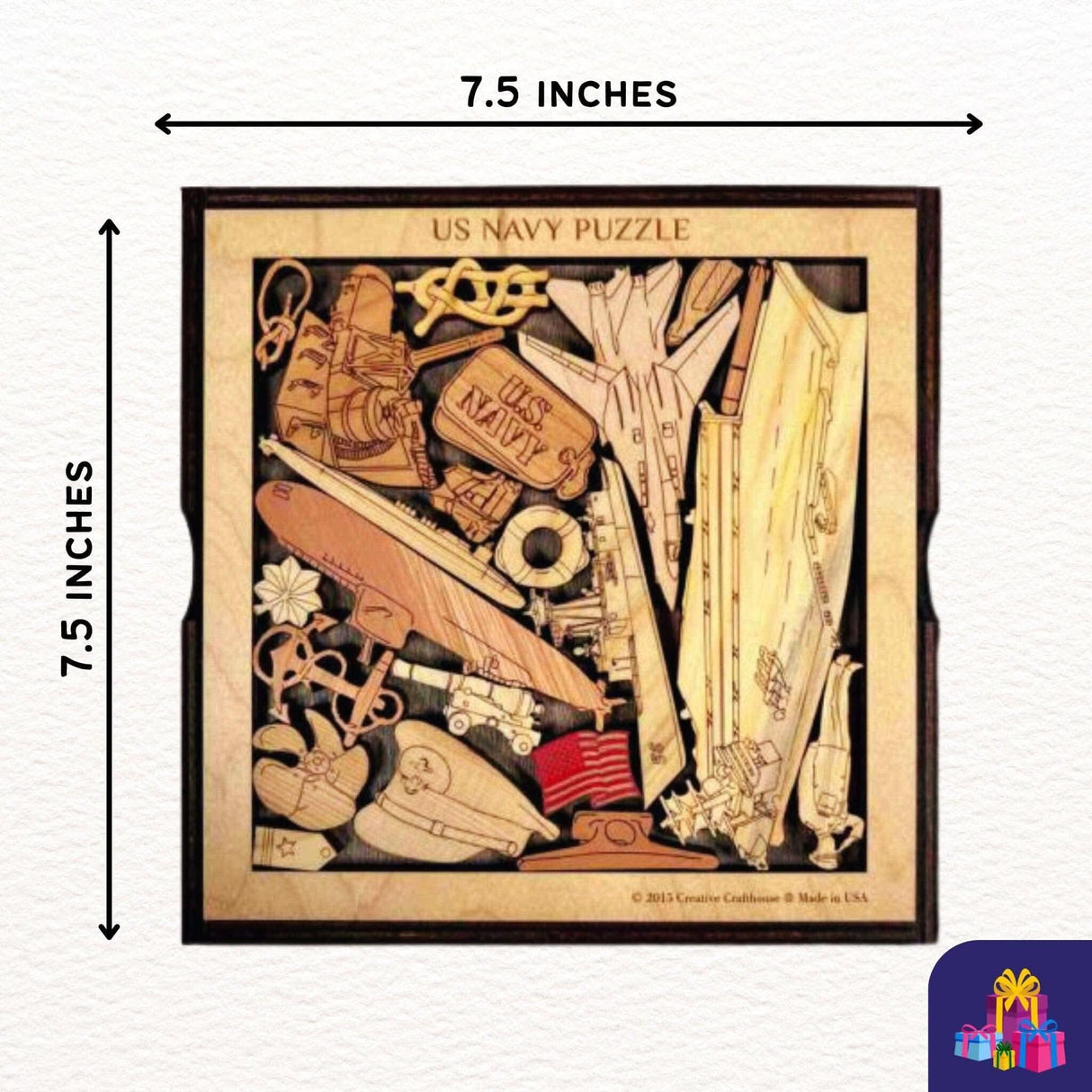 Navy Puzzle Gift - Extremely Challenging & Artistic 22 pcs Hardwood Brain Teaser - Creative Crafthouse