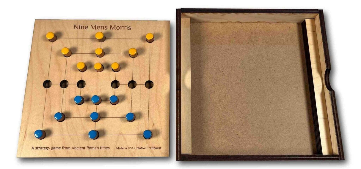 Nine Mens Morris – Strategy Game from Ancient Rome - Premium Game Board Handmade in USA - Wooden Game - Creative Crafthouse