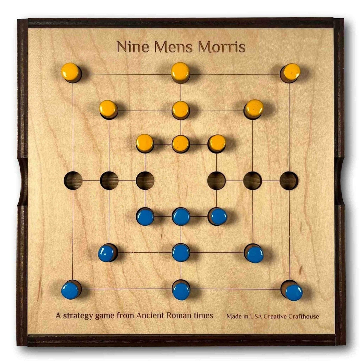 Nine Mens Morris – Strategy Game from Ancient Rome - Premium Game Board Handmade in USA - Wooden Game - Creative Crafthouse