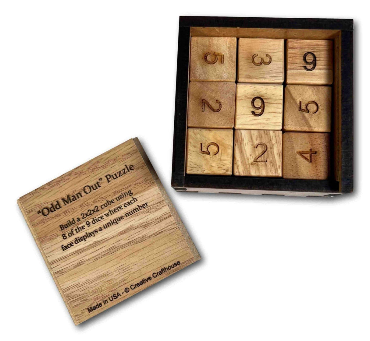 Odd Man Out wood brain teaser puzzle - in wood box - unique logic puzzle - Creative Crafthouse