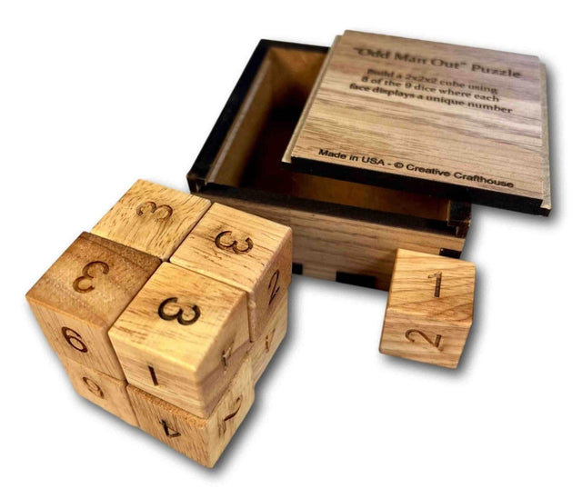 Odd Man Out wood brain teaser puzzle - in wood box - unique logic puzzle - Creative Crafthouse