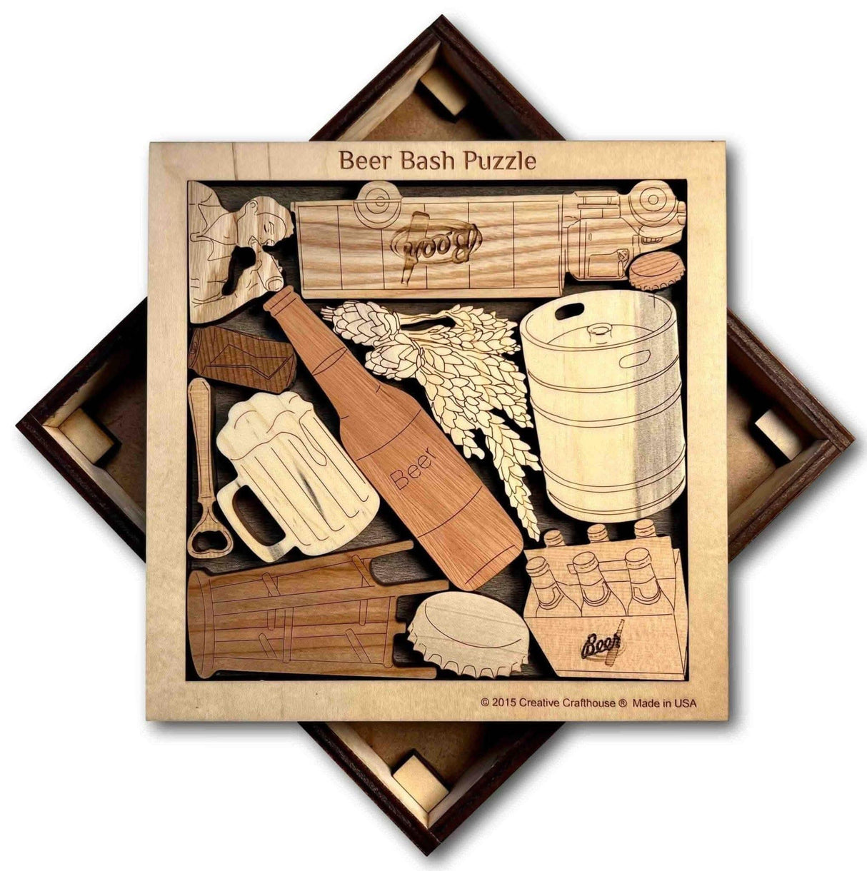 One of a Kind Christmas Gift for Beer Lovers - Personalizable Gift got Him - 12 Piece Wooden Beer Puzzle - Holiday Gift for Him - Bar Decor - Creative Crafthouse