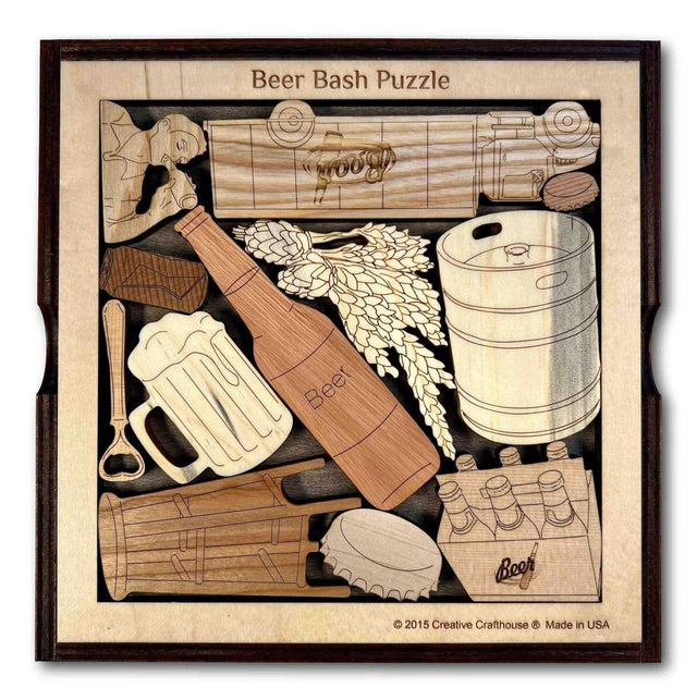 One of a Kind Christmas Gift for Beer Lovers - Personalizable Gift got Him - 12 Piece Wooden Beer Puzzle - Holiday Gift for Him - Bar Decor - Creative Crafthouse