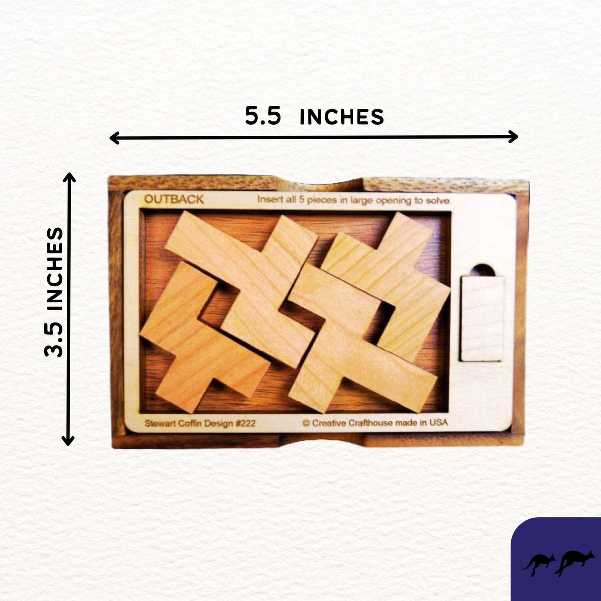 OUTBACK Puzzle – Insert All Pieces into the Large Opening - Stewart Coffin Design #222 - Wood Brain Teaser - Difficult Puzzle - Creative Crafthouse