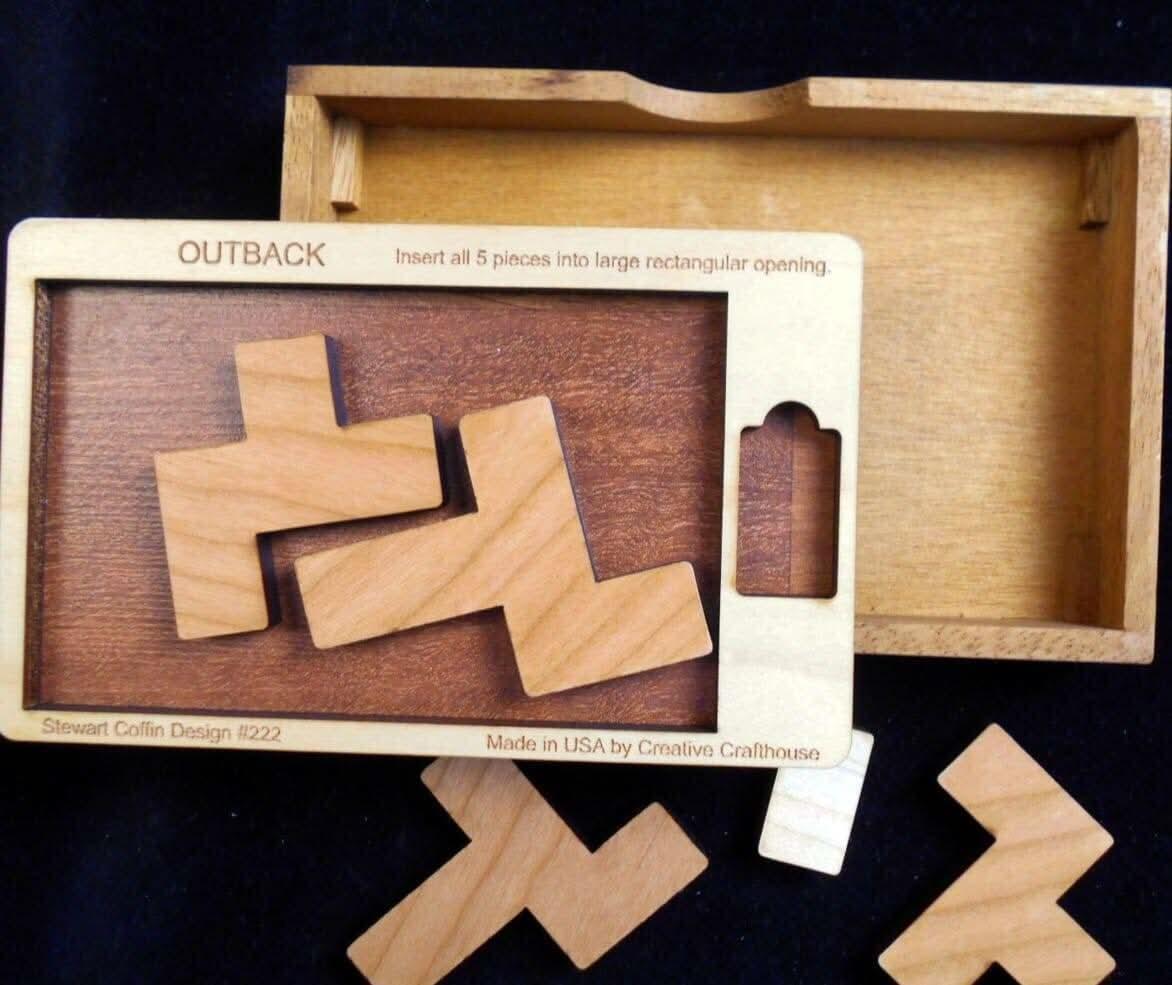 OUTBACK Puzzle – Insert All Pieces into the Large Opening - Stewart Coffin Design #222 - Wood Brain Teaser - Difficult Puzzle - Creative Crafthouse