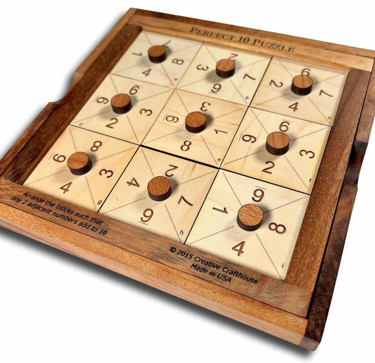 Perfect 10 Wood Brain Teaser Puzzle - Get all Adjacent Numbers to Add to 10 - Great Gift for Teenager - Gift for - Creative Crafthouse