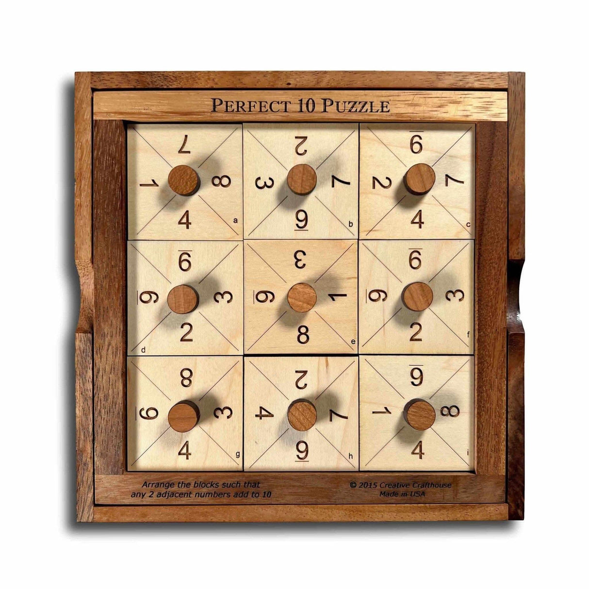 Perfect 10 Wood Brain Teaser Puzzle - Get all Adjacent Numbers to Add to 10 - Great Gift for Teenager - Gift for - Creative Crafthouse