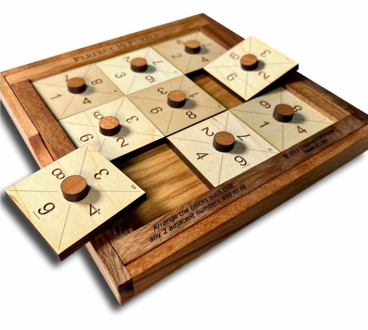 Perfect 10 Wood Brain Teaser Puzzle - Get all Adjacent Numbers to Add to 10 - Great Gift for Teenager - Gift for - Creative Crafthouse