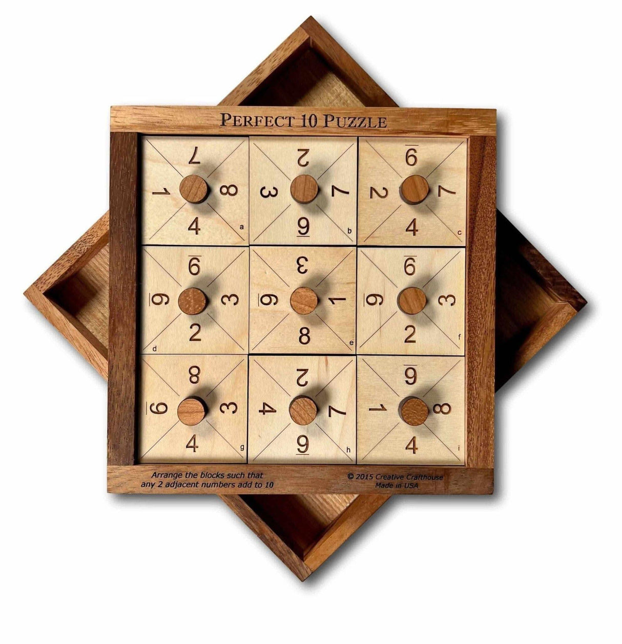 Perfect 10 Wood Brain Teaser Puzzle - Get all Adjacent Numbers to Add to 10 - Great Gift for Teenager - Gift for - Creative Crafthouse