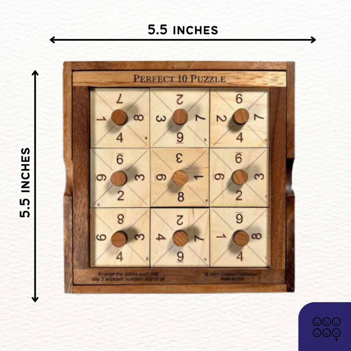 Perfect 10 Wood Brain Teaser Puzzle - Get all Adjacent Numbers to Add to 10 - Great Gift for Teenager - Gift for - Creative Crafthouse