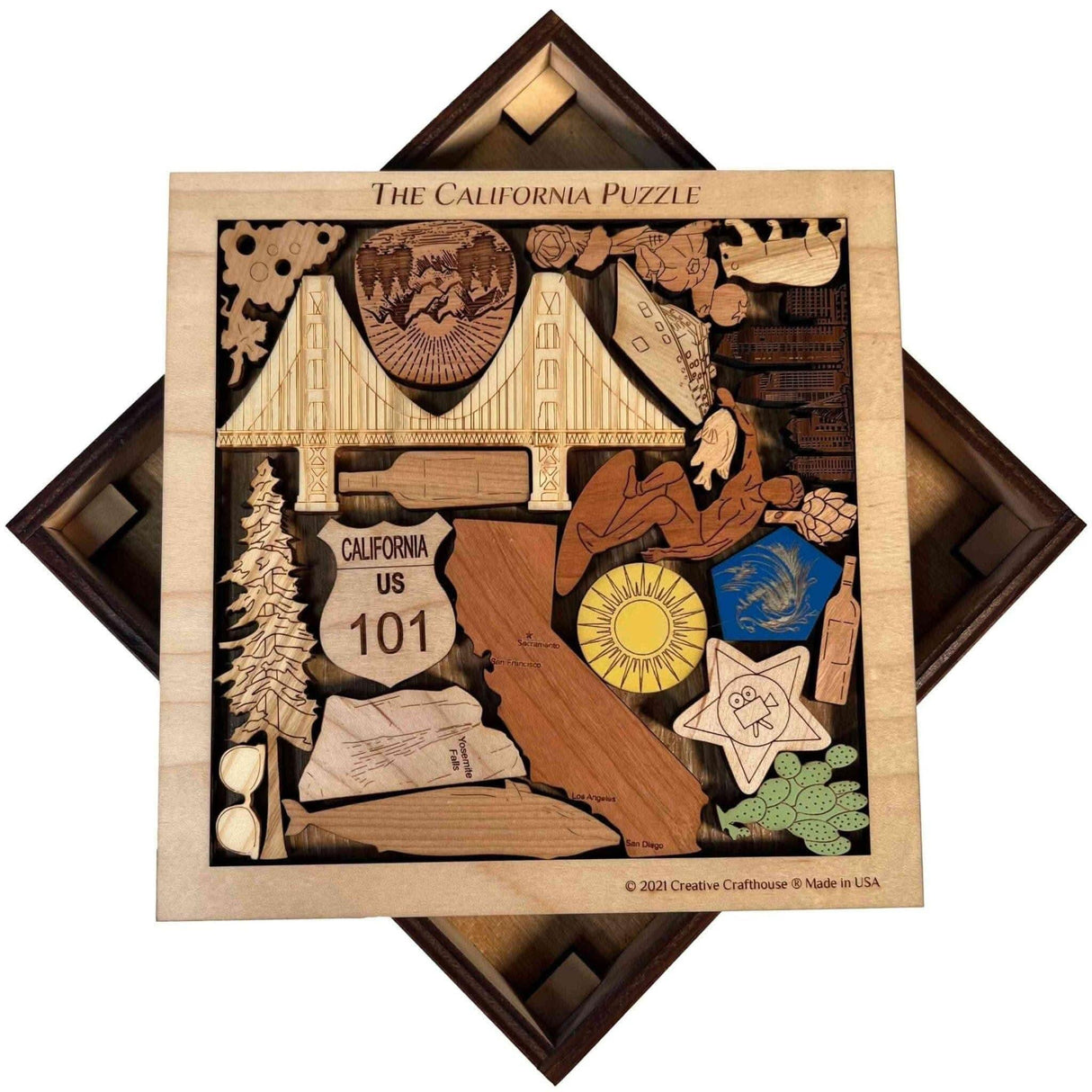 Personalizable Christmas Gift for Californians | The California Puzzle - Add a Laser Engraved Name or Message for a Unique Holiday Gift - Creative Crafthouse